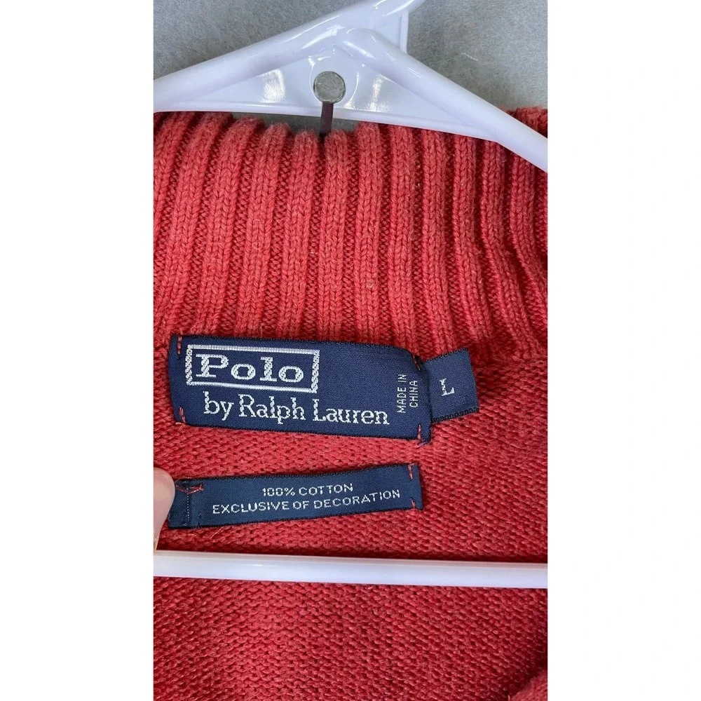 Polo Ralph Lauren Quarter Zip Sweater Mens Large Red Excellent Cotton Knit Pony